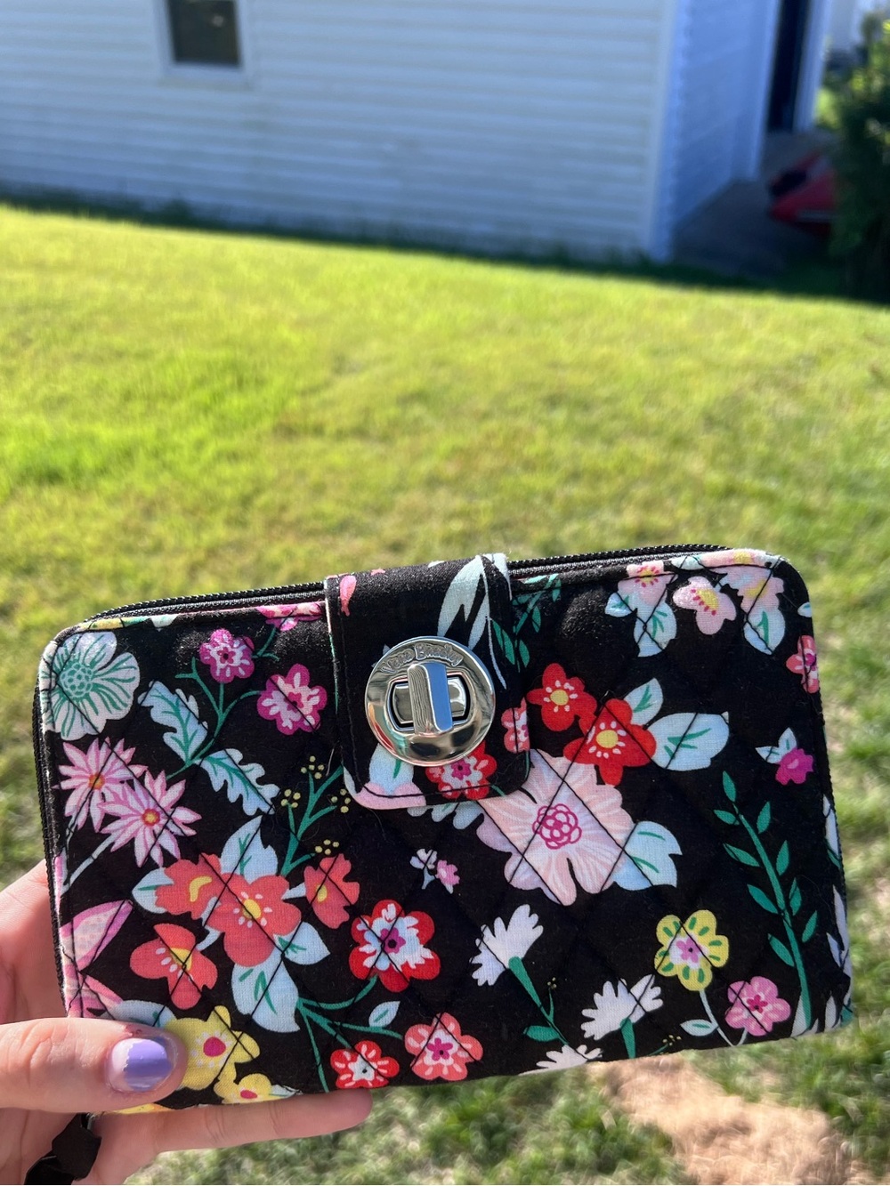 Vera Bradley Quilted Floral Turnlock Wallet Coral Pink Interior Card Organize